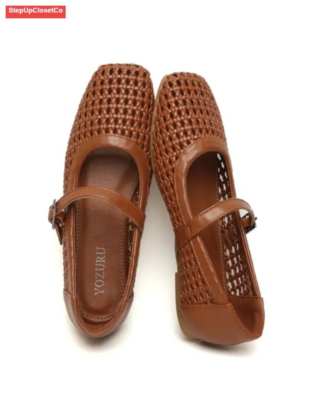 Woven Synthetic Leather Ballet Flats Women Comfortable Mesh Mary Jane Shoes